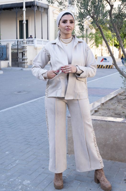 Beige Suede leather strip 2P-Set