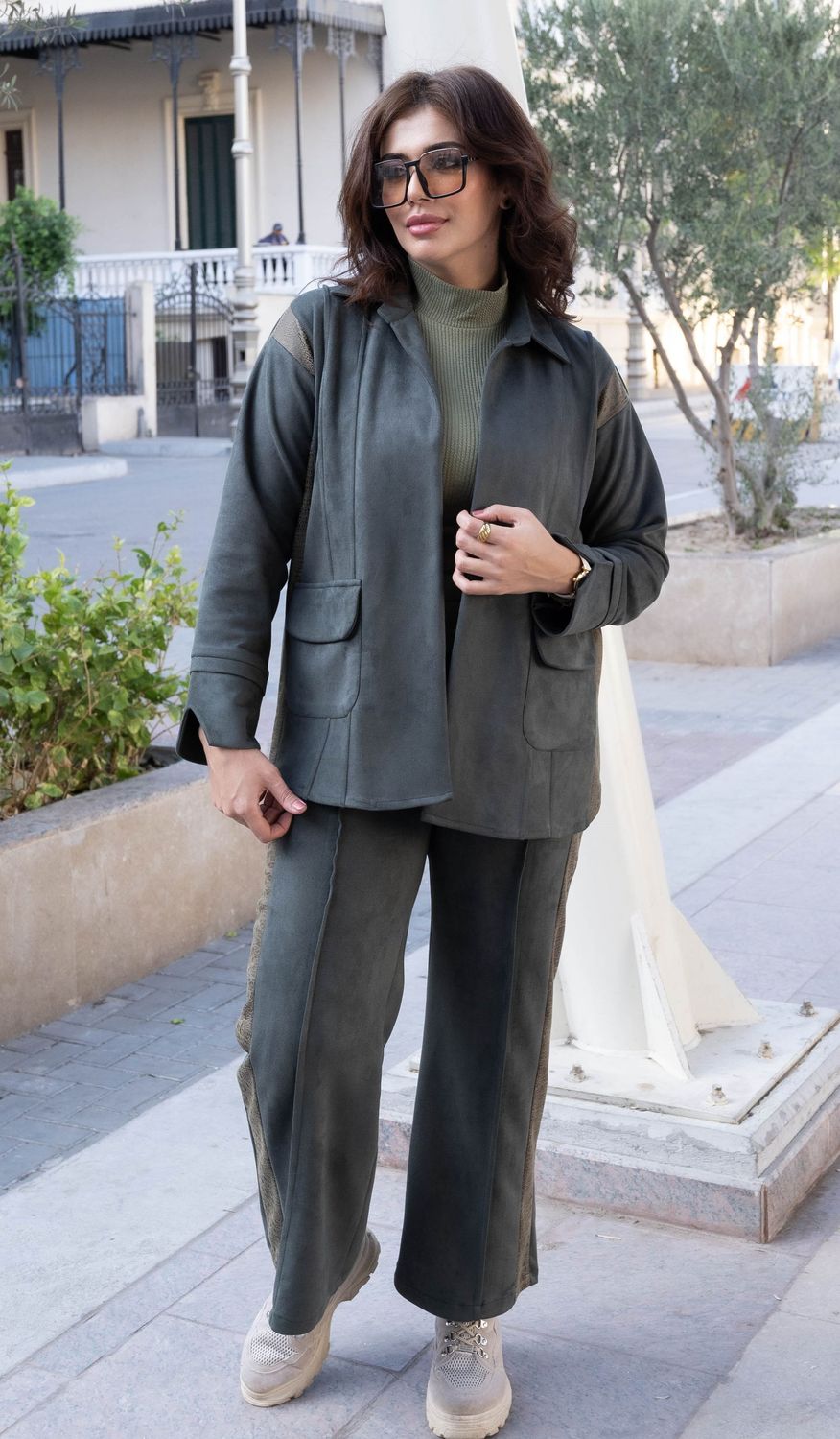 Olive Suede leather strip 2P-Set