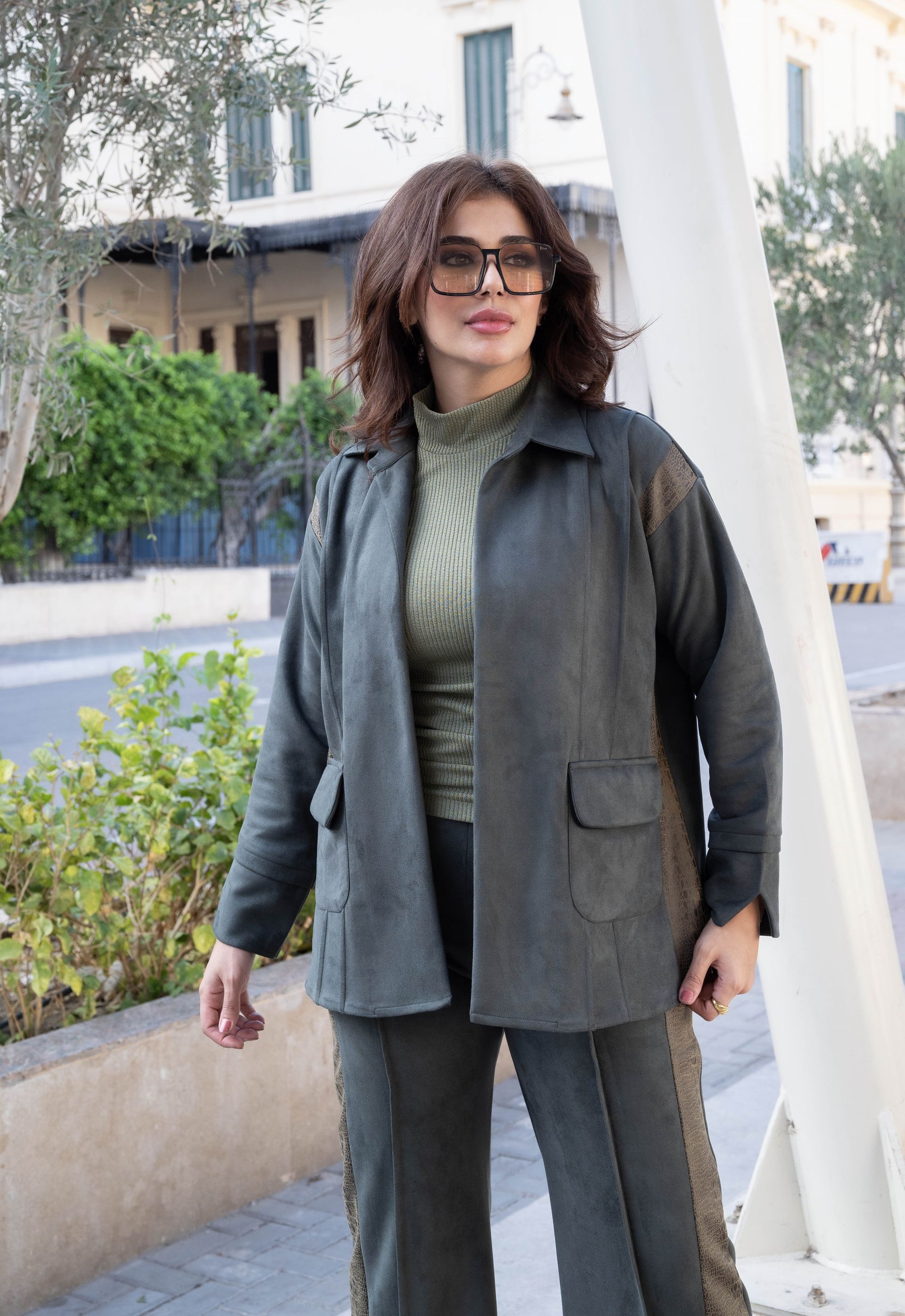 Olive Suede leather strip 2P-Set