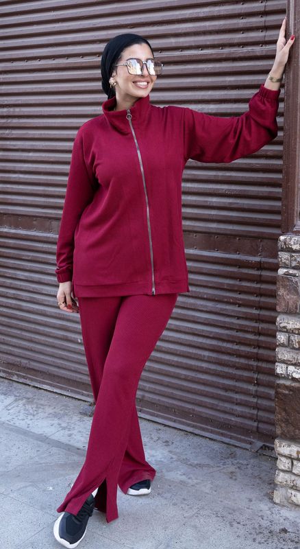 Ribbed Burgundy Zipper 2P-Set