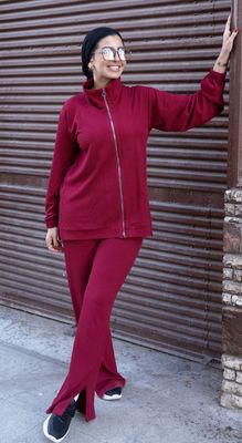 Ribbed Burgundy Zipper 2P-Set