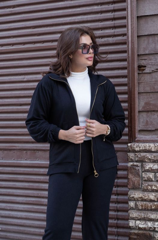 Ribbed Black Zipper 2P-Set
