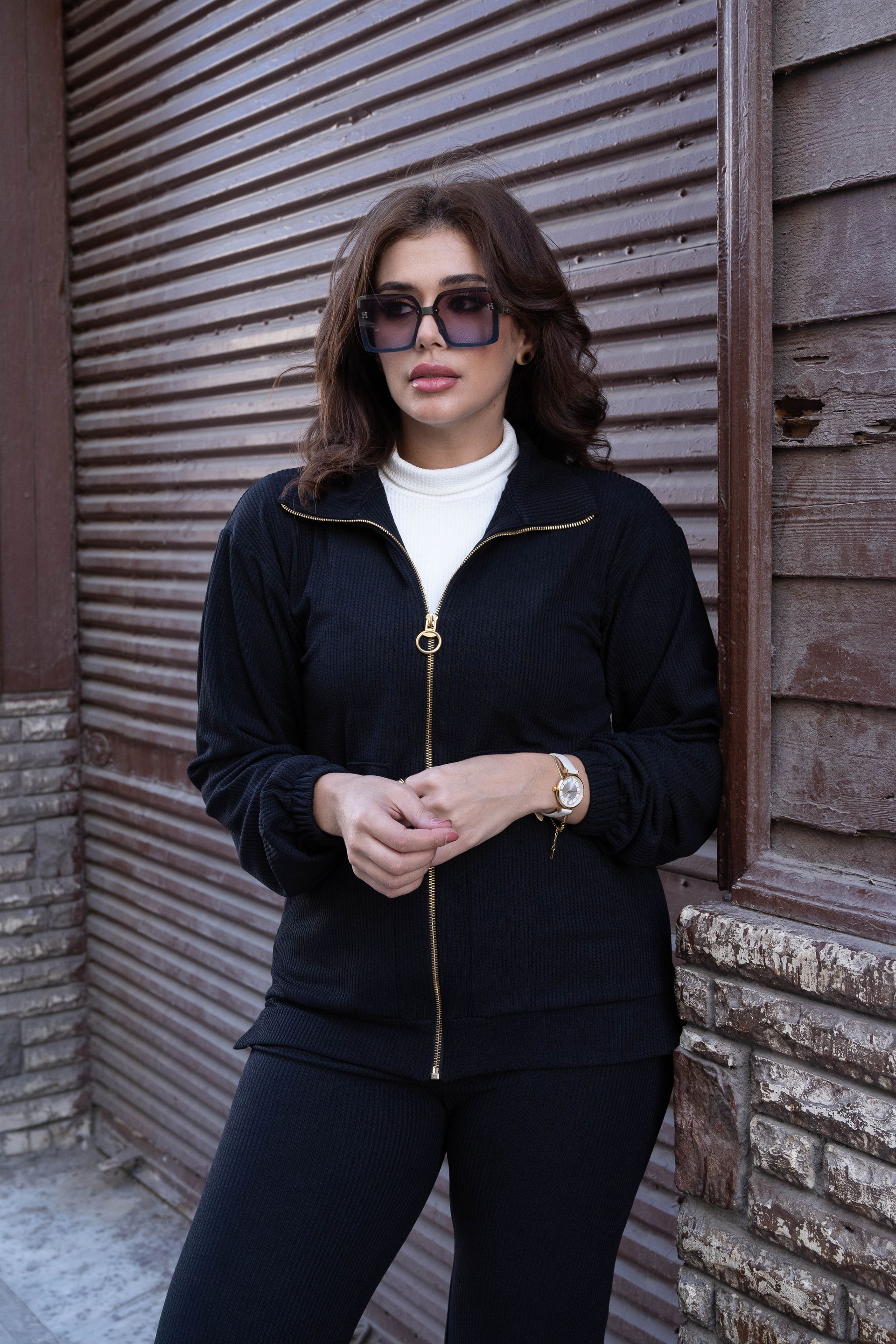 Ribbed Black Zipper 2P-Set