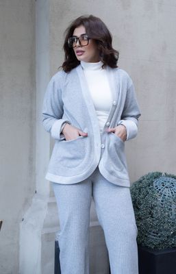 Fin Ribbed wool Heather blue 2P-Set