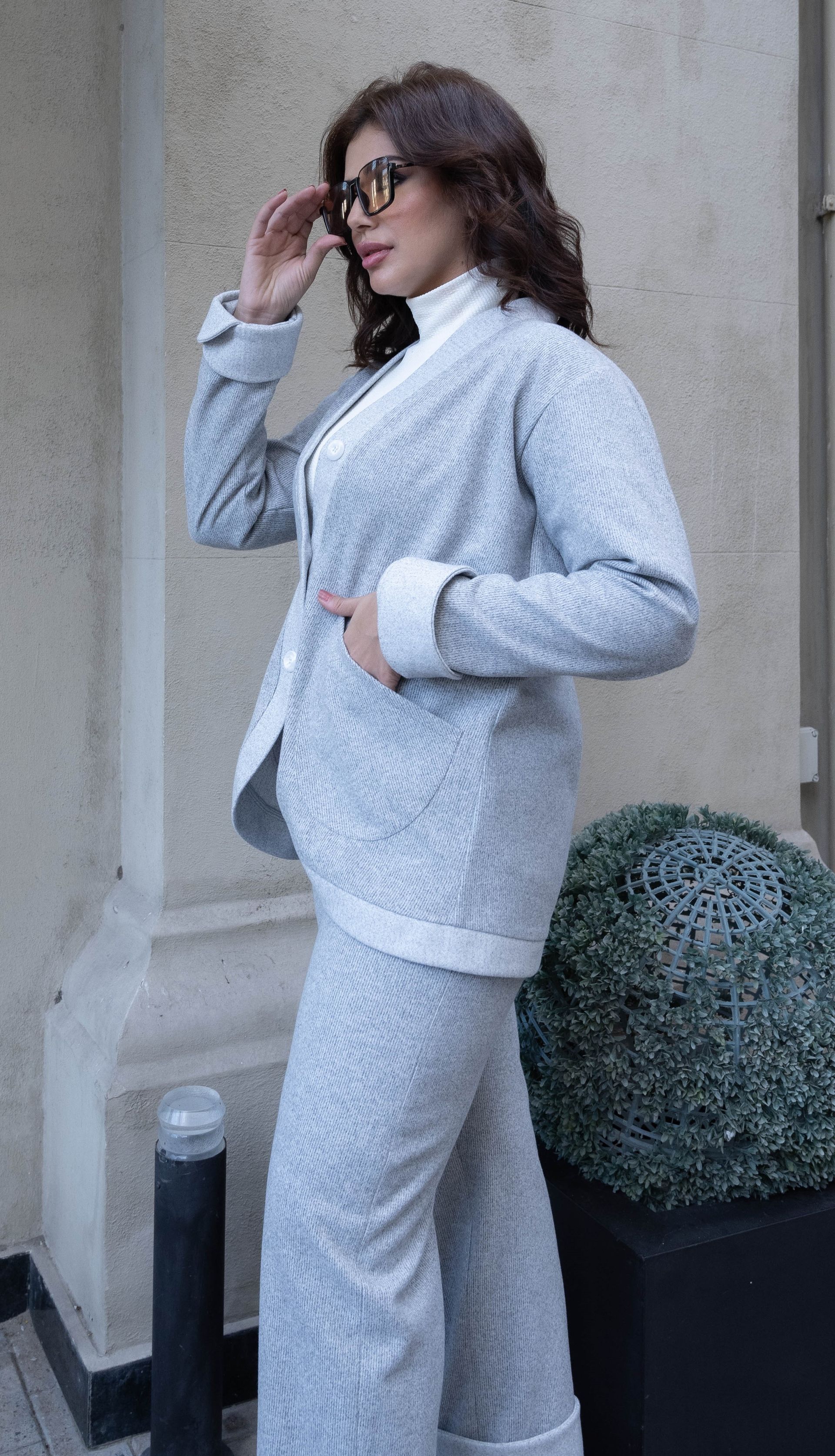 Fin Ribbed wool Heather blue 2P-Set