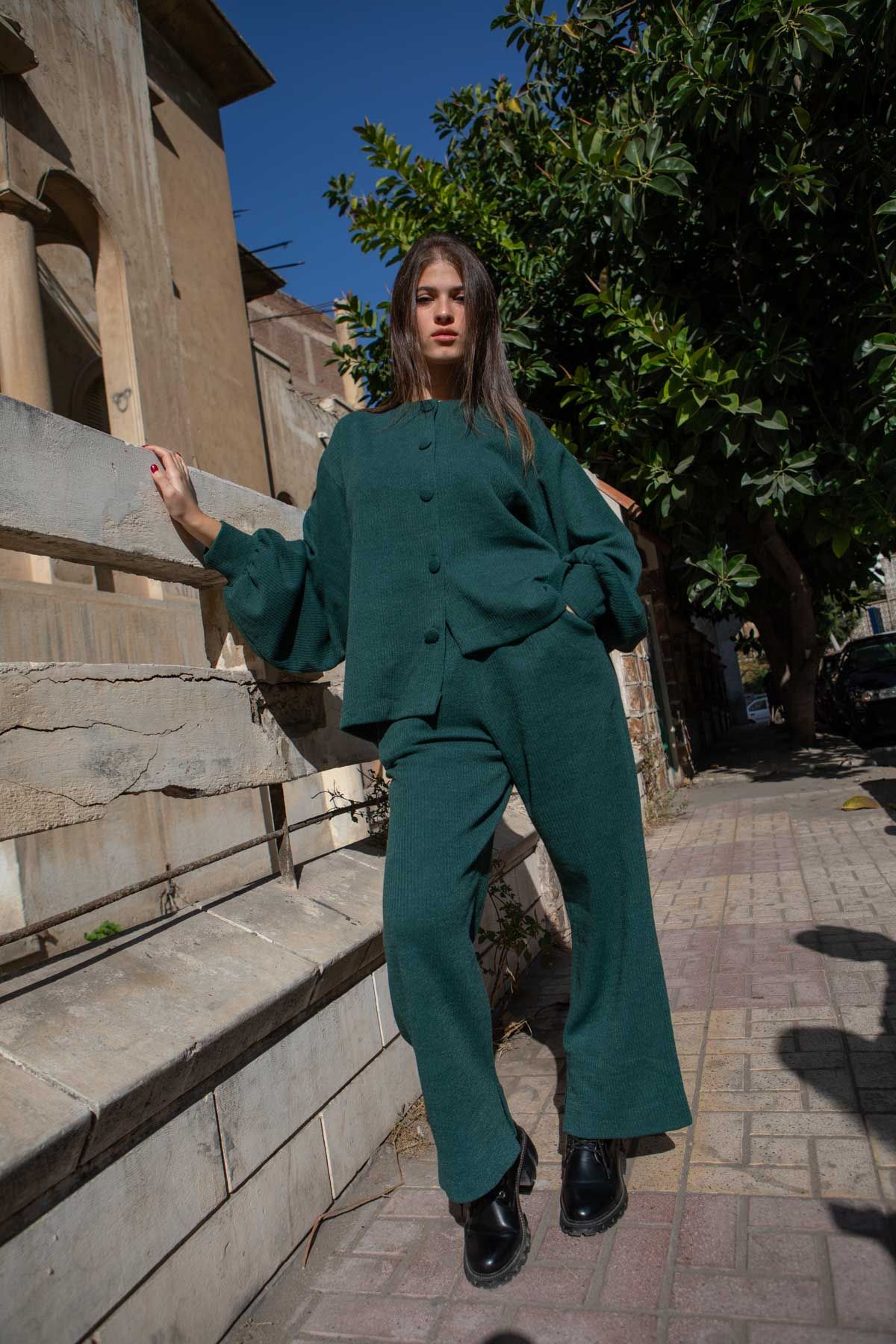 Olive Ribbed Wool Set