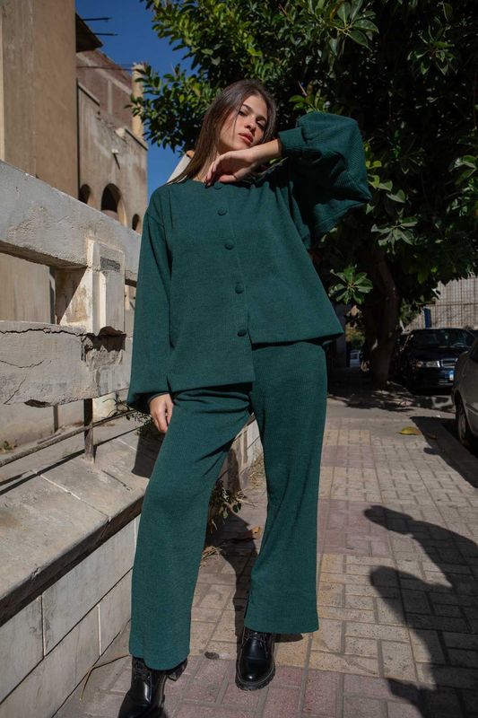Olive Ribbed Wool Set