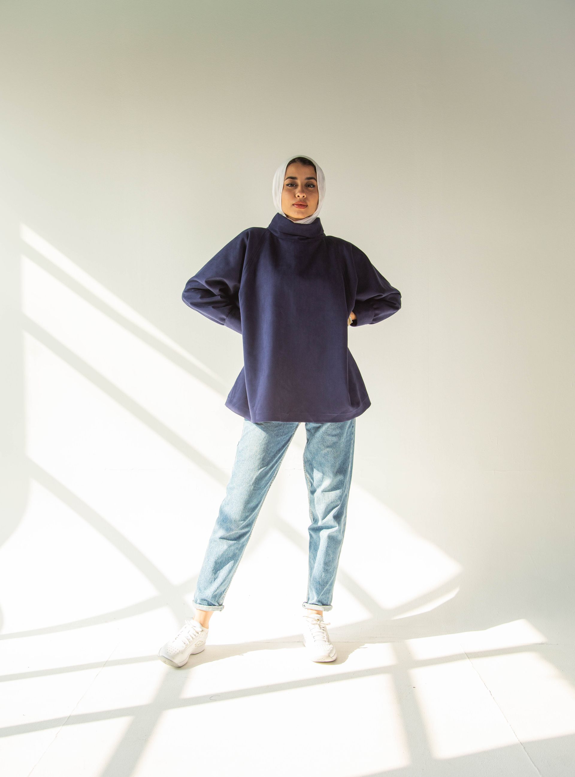 Blue Suede H-Neck Blouse