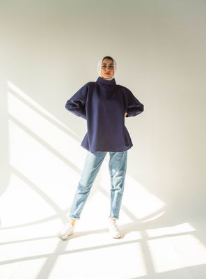 Blue Suede H-Neck Blouse