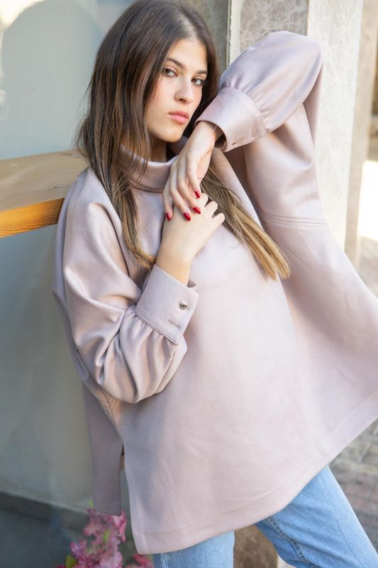 Blush Pink Suede H-neck Blouse