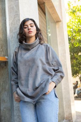 Steel Grey Suede H-Neck Blouse