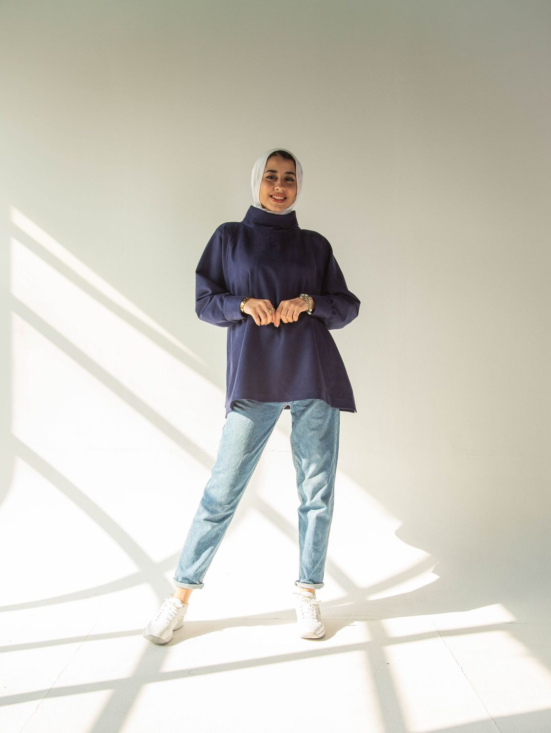 Blue Suede H-Neck Blouse
