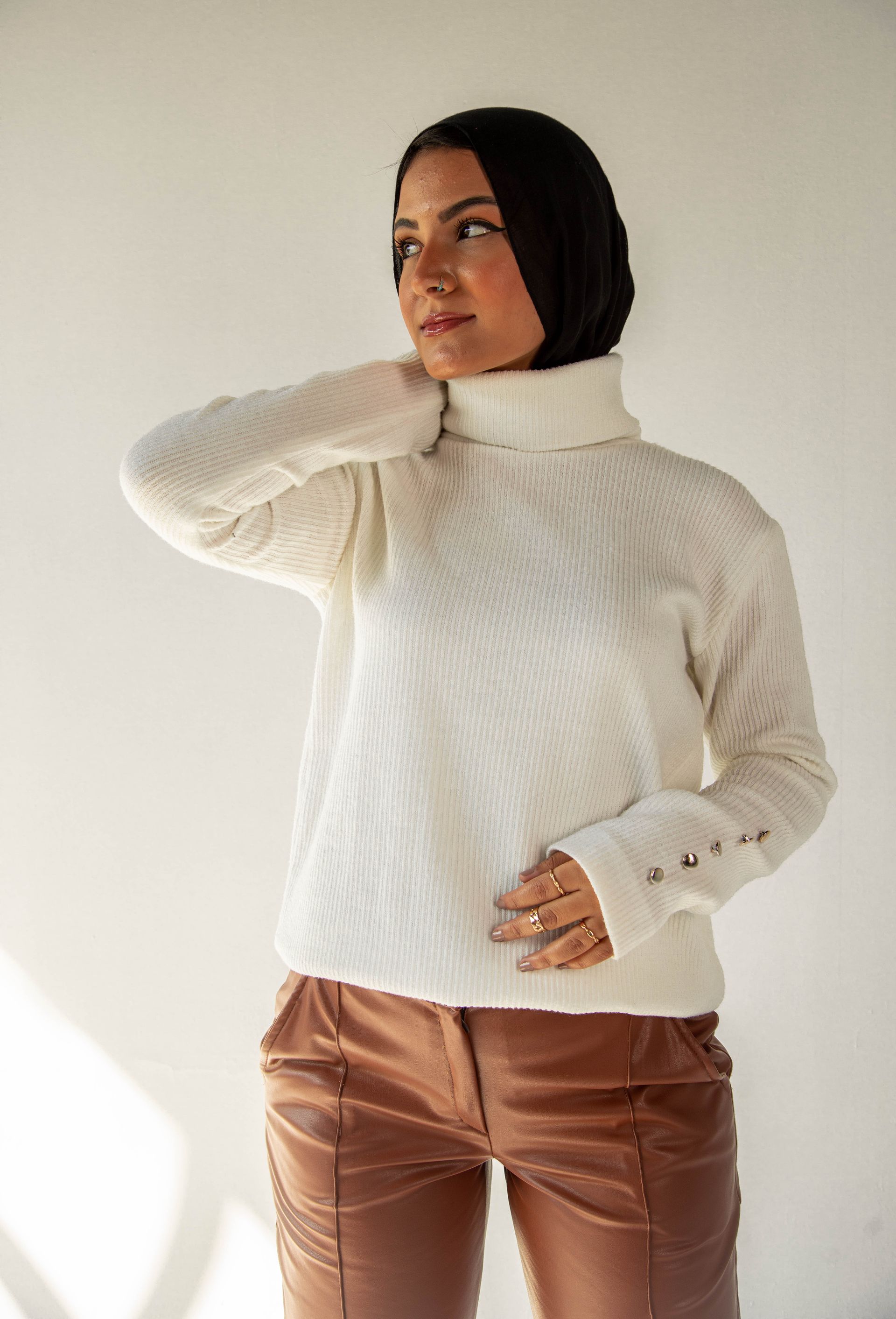 Cozy White Ribbed Turtleneck