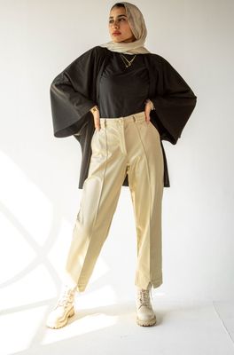 Beige Straight-Leg Pants