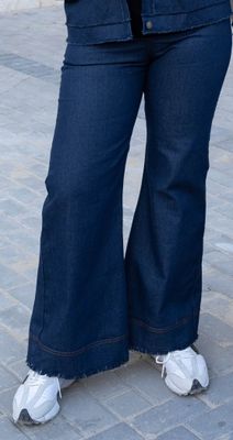 Dark Blue Flared Denim Frayed Hem