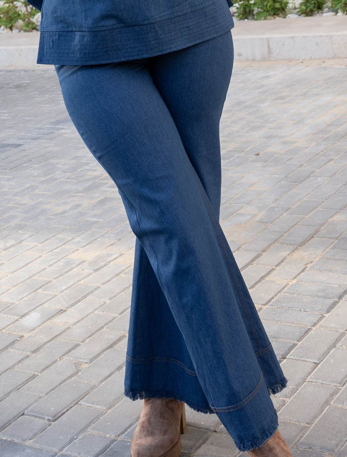 Classic Blue Flared Denim Frayed Hem