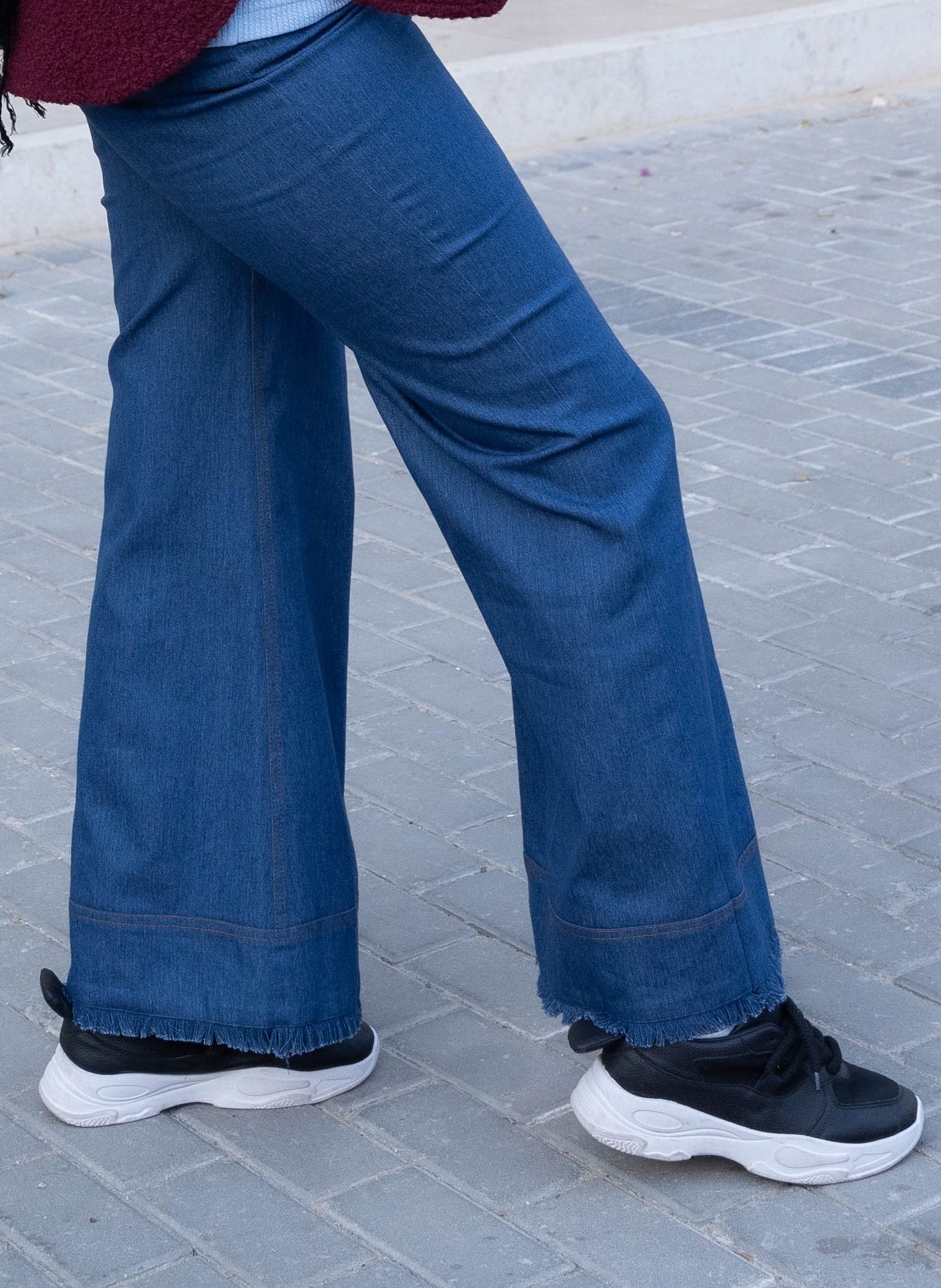 Classic Blue Flared Denim Frayed Hem