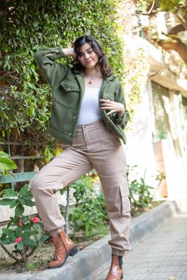 Beige Cargo Jogger Pants