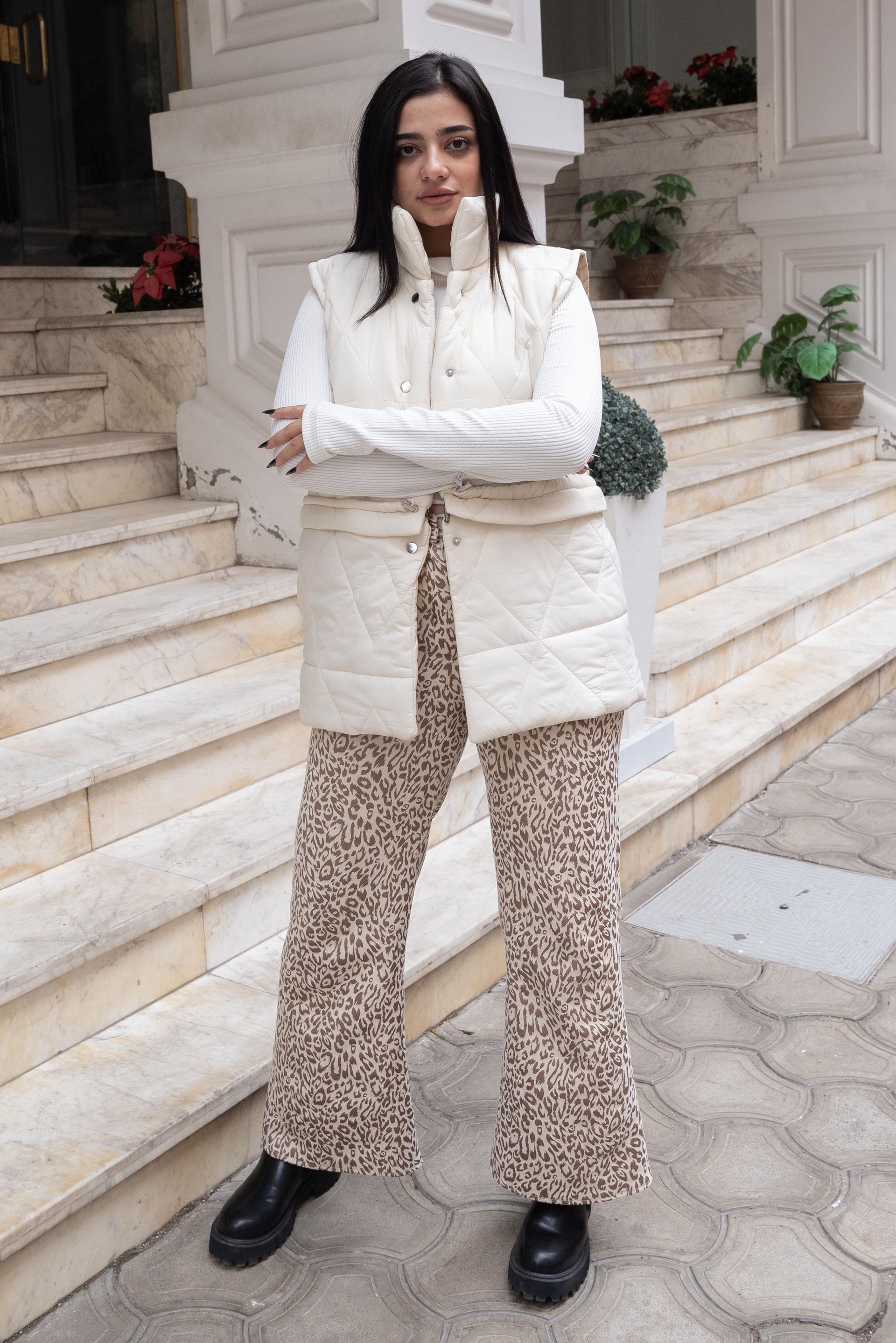 Beige Suede Leopard Print Trousers