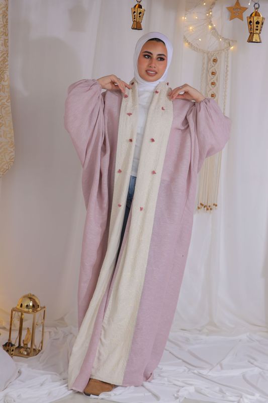 Blush Pink Kaftan with Embroidered Ivory Panel