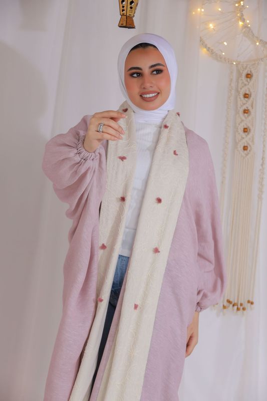 Blush Pink Kaftan with Embroidered Ivory Panel