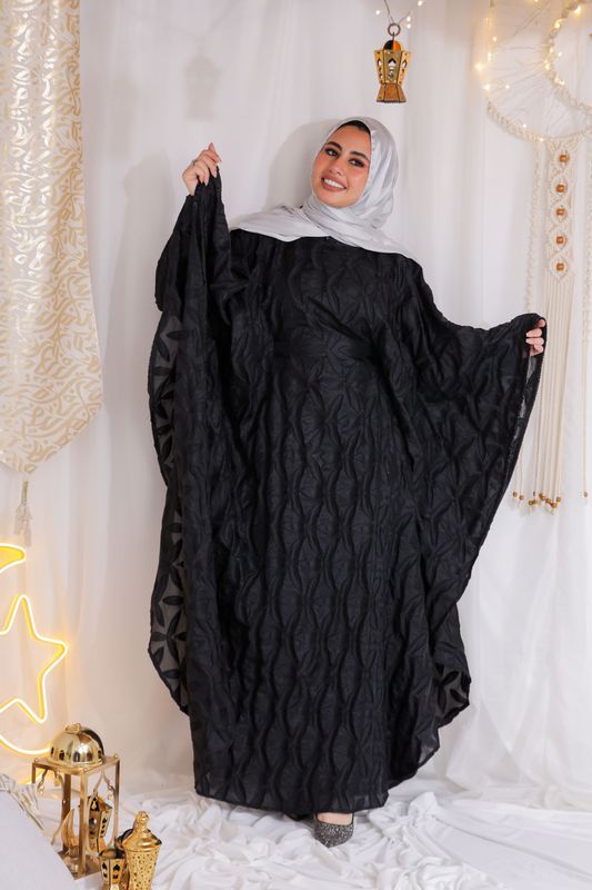 Elegant Black Floral Embroidered Kaftan