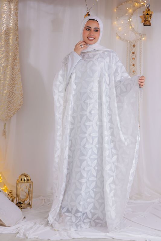 Pure White Floral Embroidered Kaftan