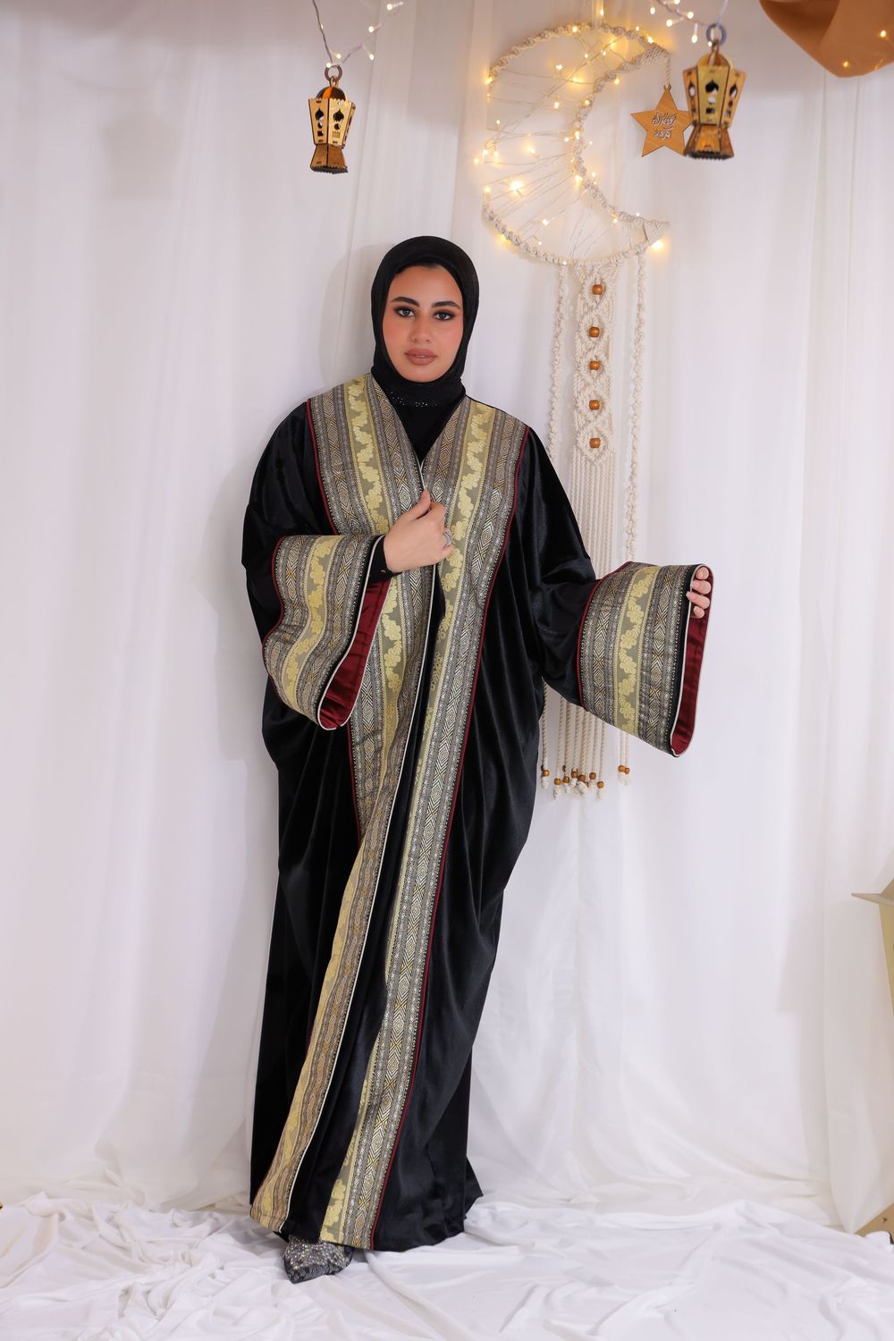 Regal Black and Gold Embroidered Kaftan