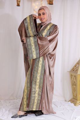 Elegant Taupe and Gold Embroidered Kaftan