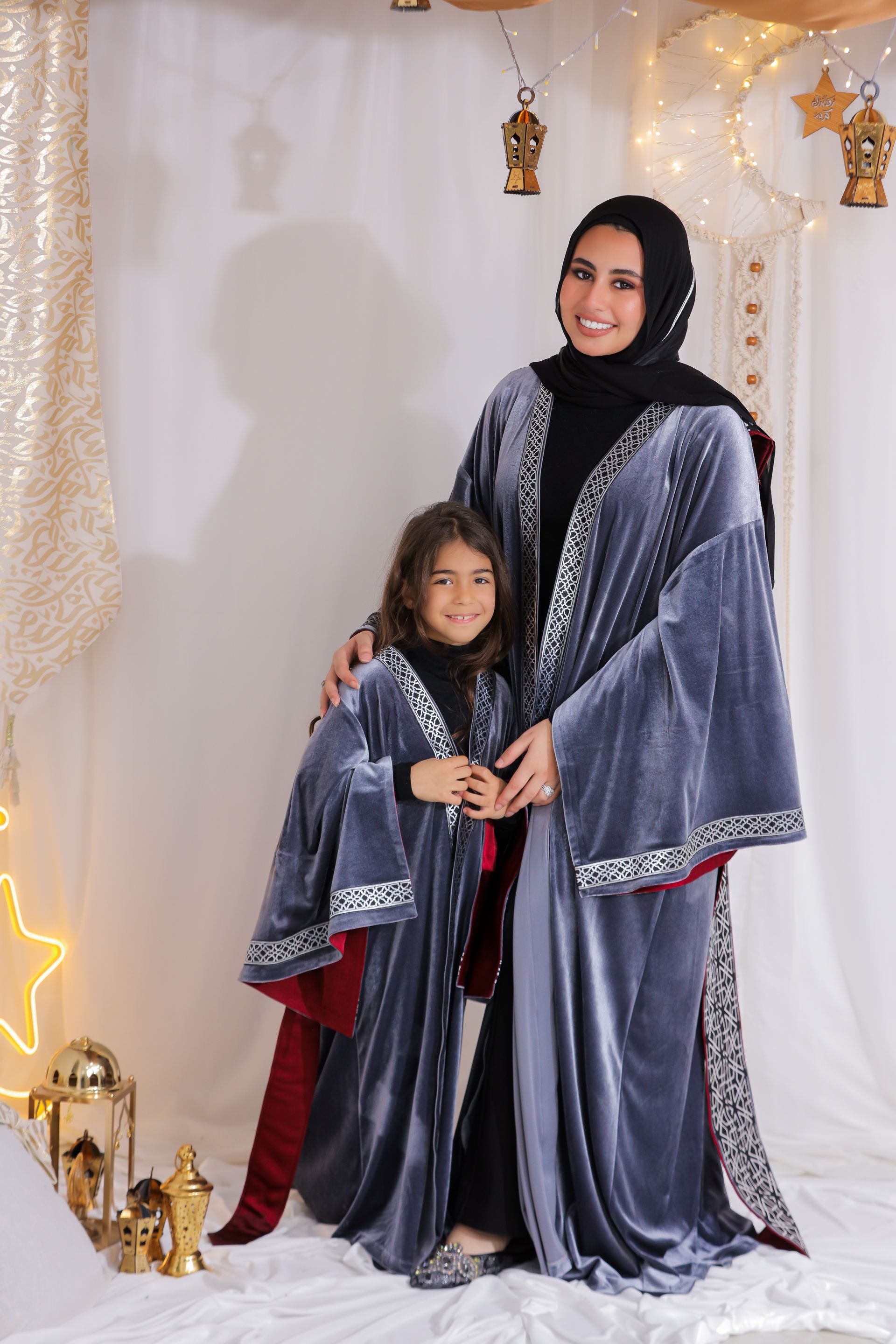 Velvet Open Abaya with Geometric Embroidery
