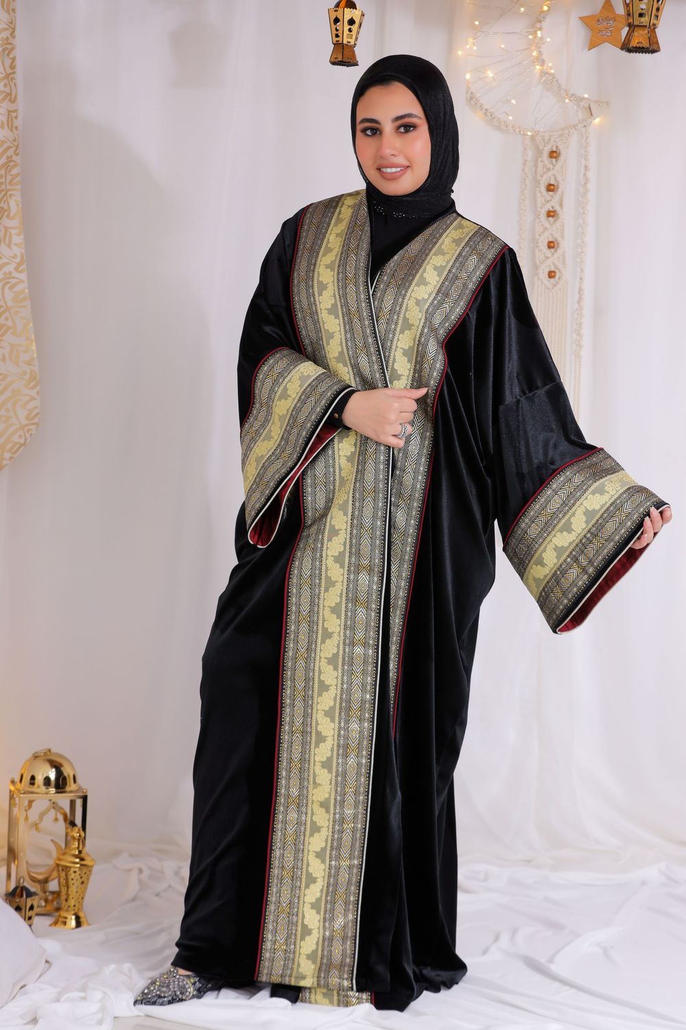 Regal Black and Gold Embroidered Kaftan