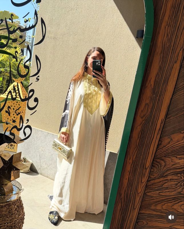 Elegant White and Gold Embroidered Kaftan