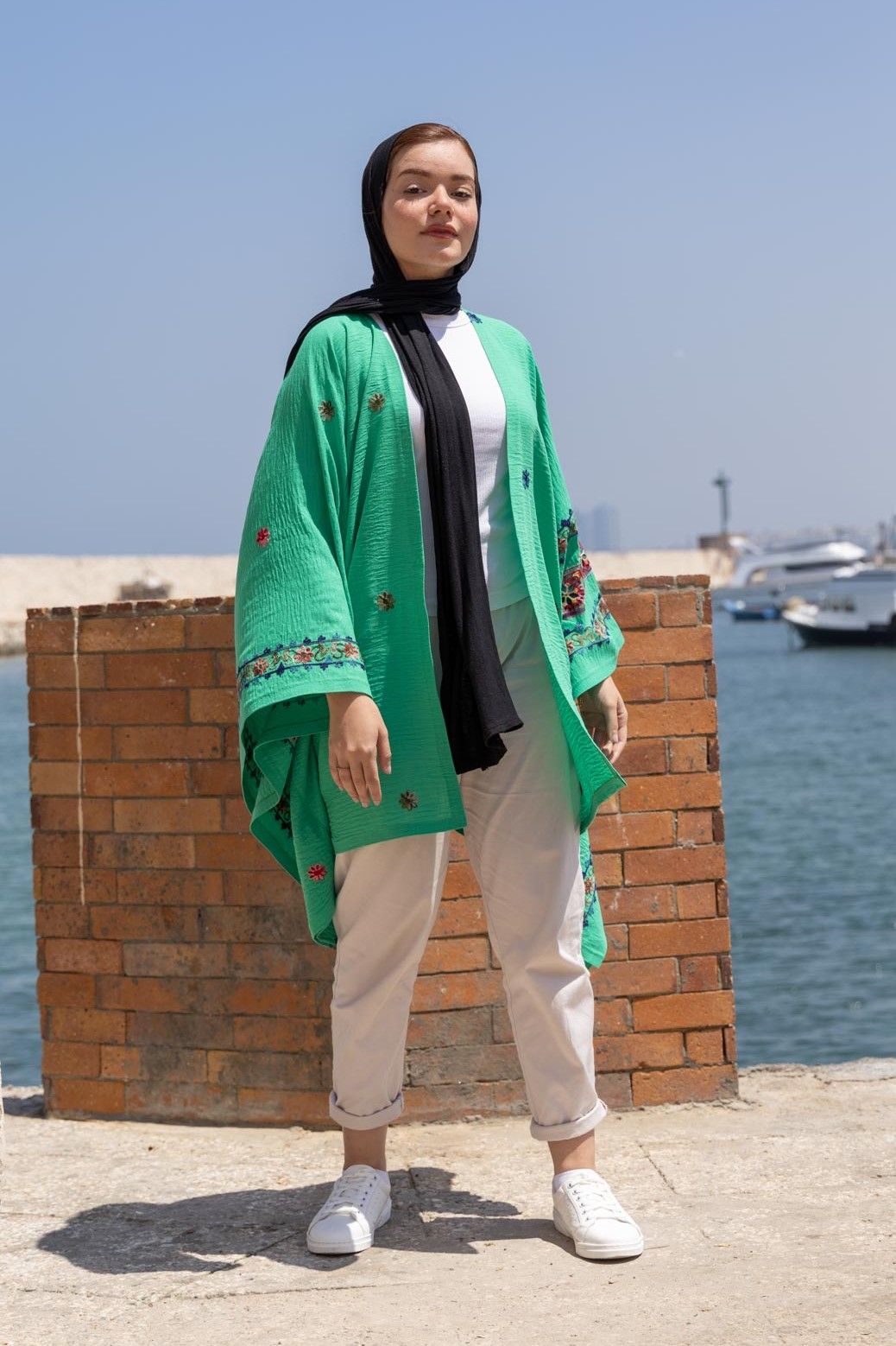 Embroidered Green Cape with Bohemian Accents