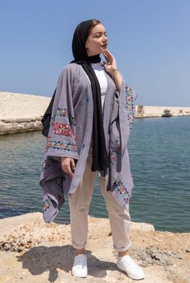 Embroidered Grey Cape with Bohemian Accents