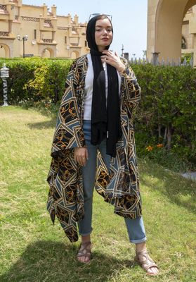Black vibrant Gold chain printed cardigan