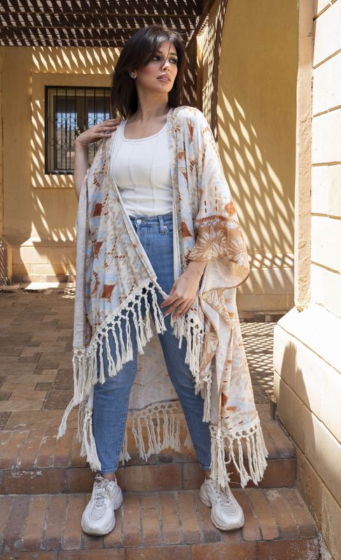 Boho Tie-Dye Fringe Cardigan
