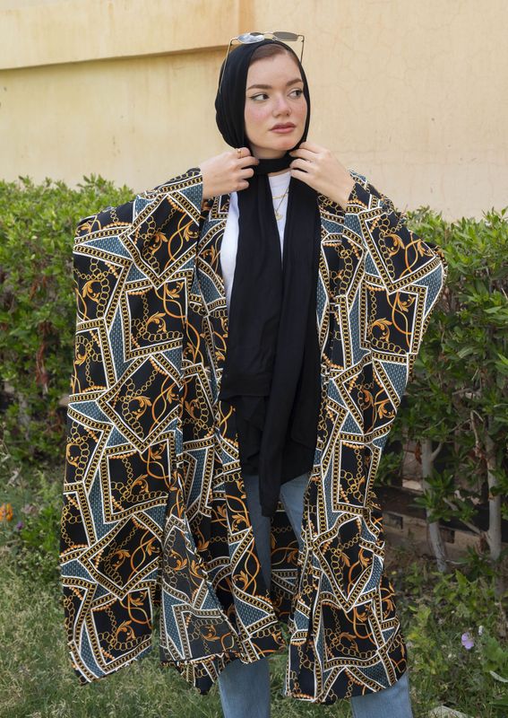 Black vibrant Gold chain printed cardigan