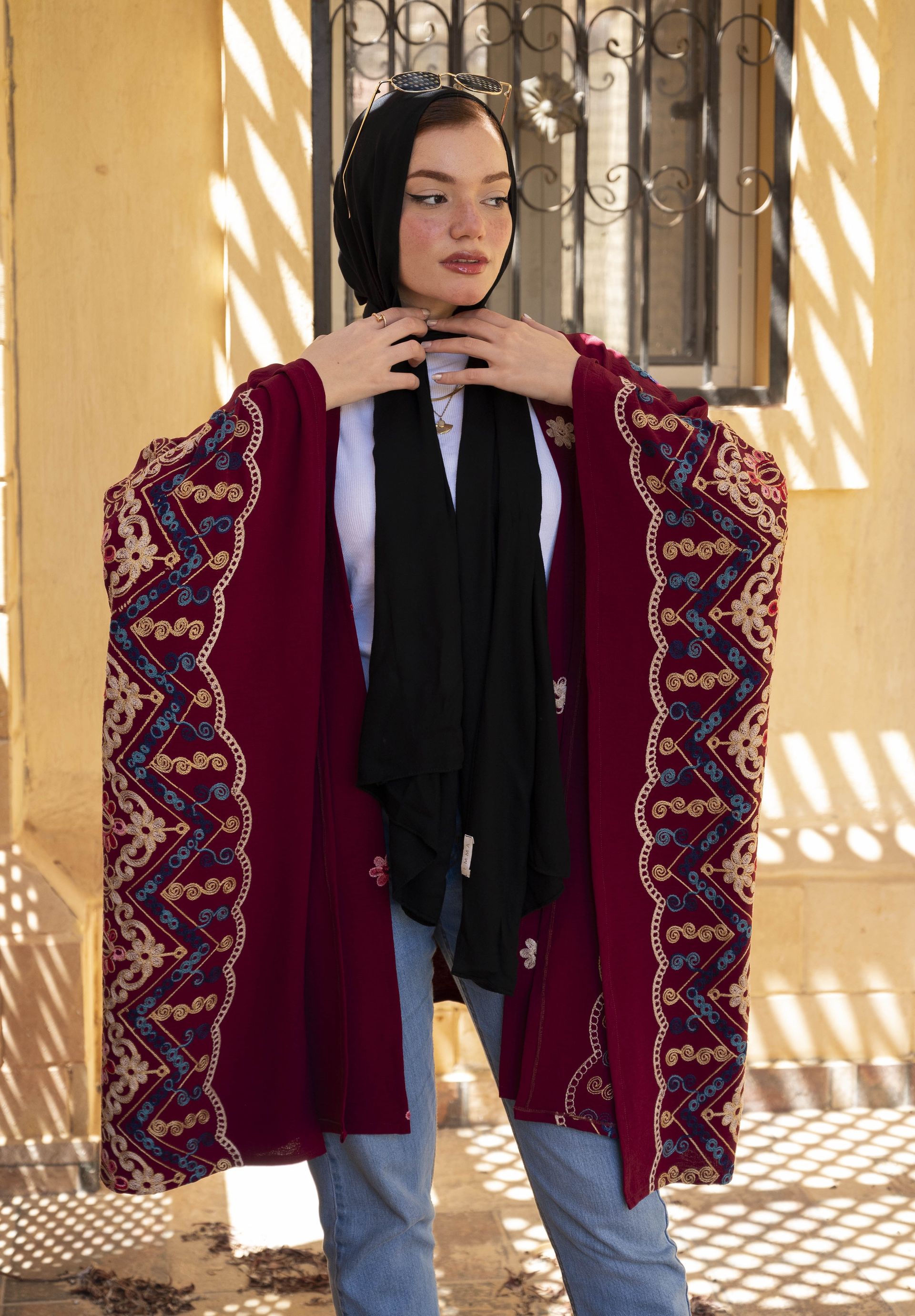 Crimson Bloom Embroidered Cardigan