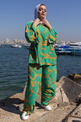 Abstract Green Orange Co-Ord Set