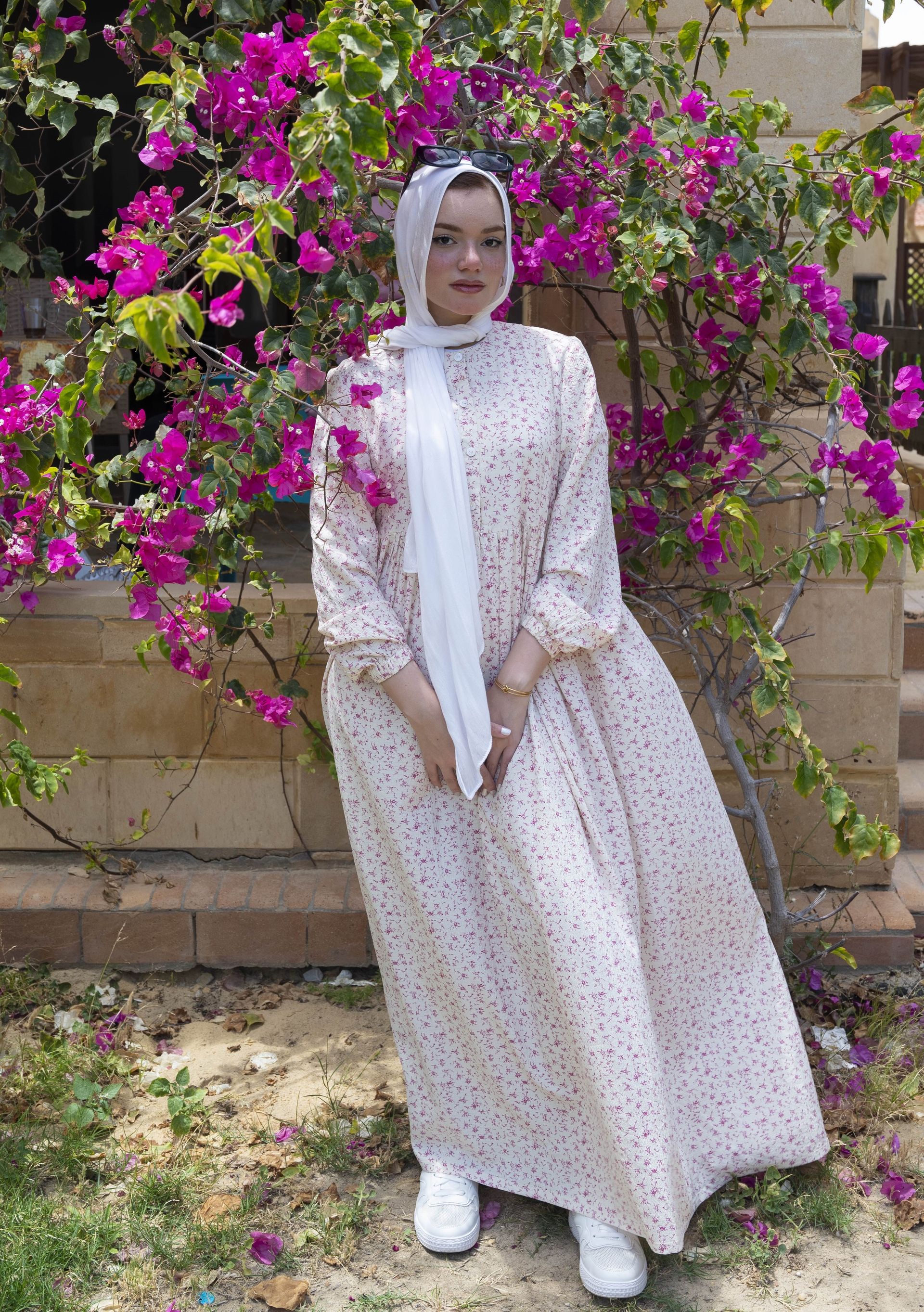 Pink Ditsy Floral Crinkle Print Dress