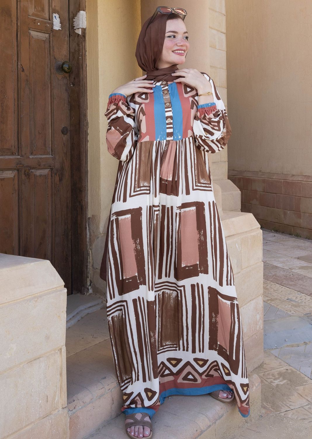 Terracotta Brushstroke Maxi Dress