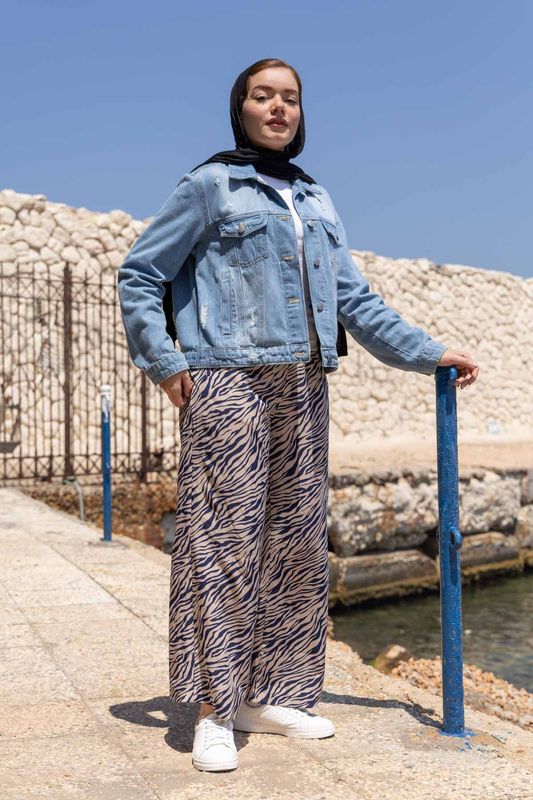 Zebra Print Wide-Leg Trousers
