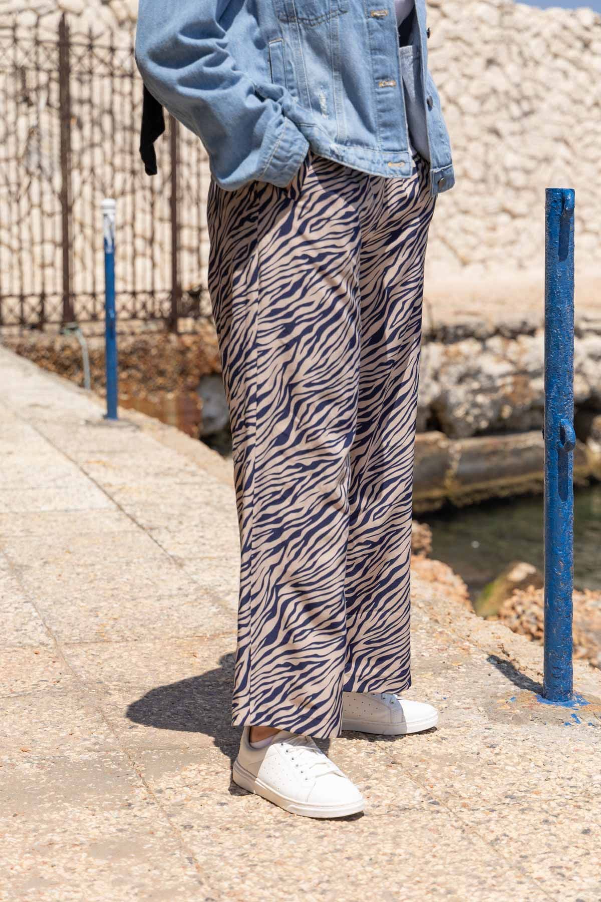 Zebra Print Wide-Leg Trousers