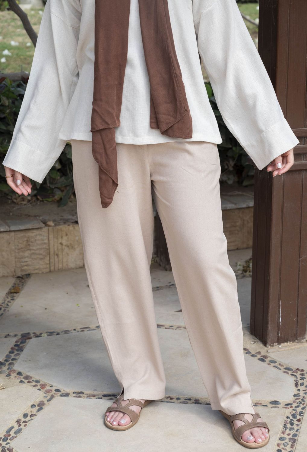 Beige Pure Linen Pants