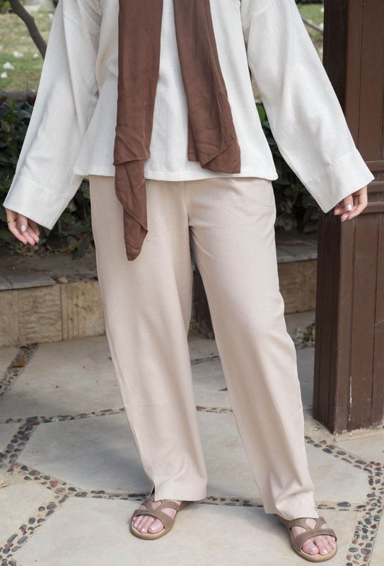 Beige Pure Linen Pants