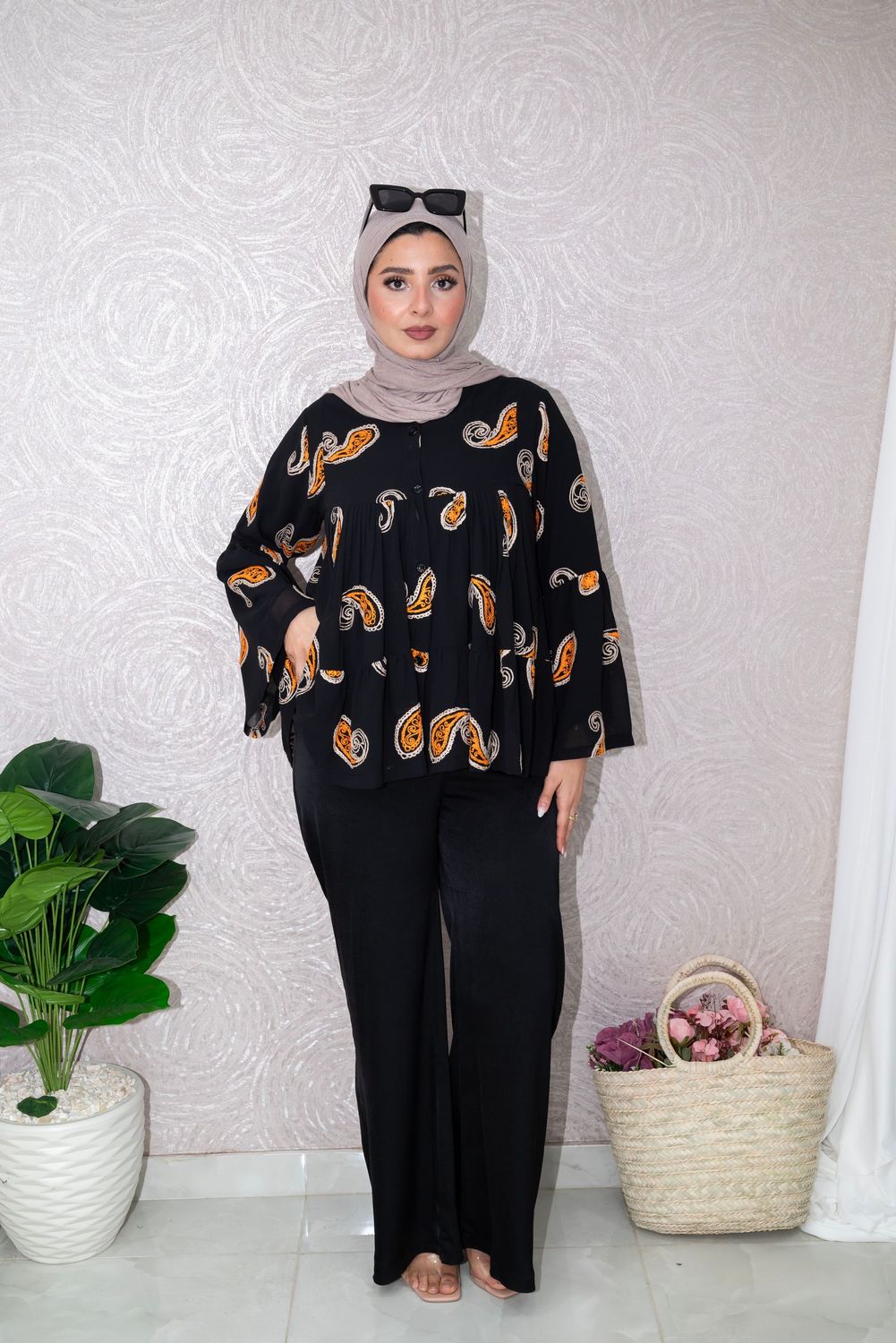Black Flowy Wide-Leg Palazzo Pants