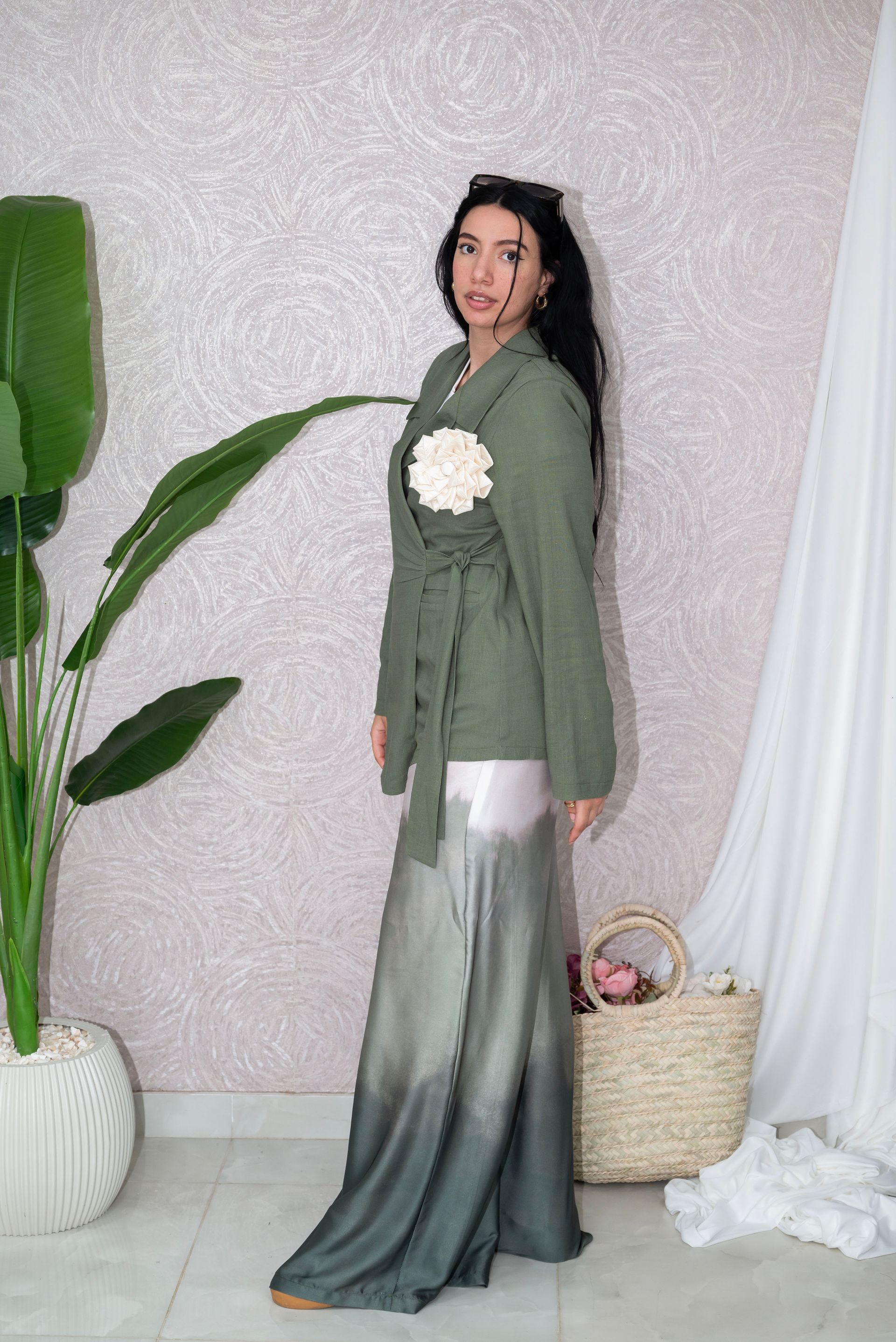Women's Ombre Olive green  Wide-Leg Trousers