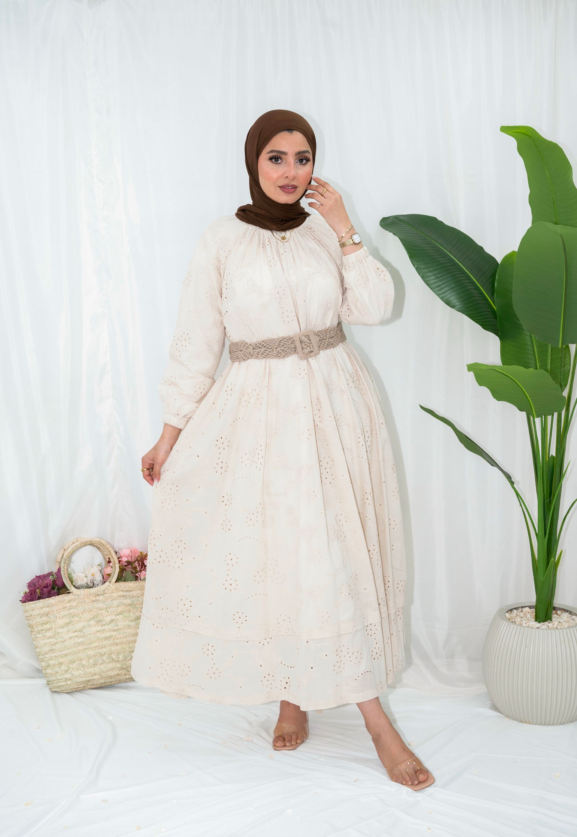 ​Embroidered  Maxi Dress with Eyelet Detailing