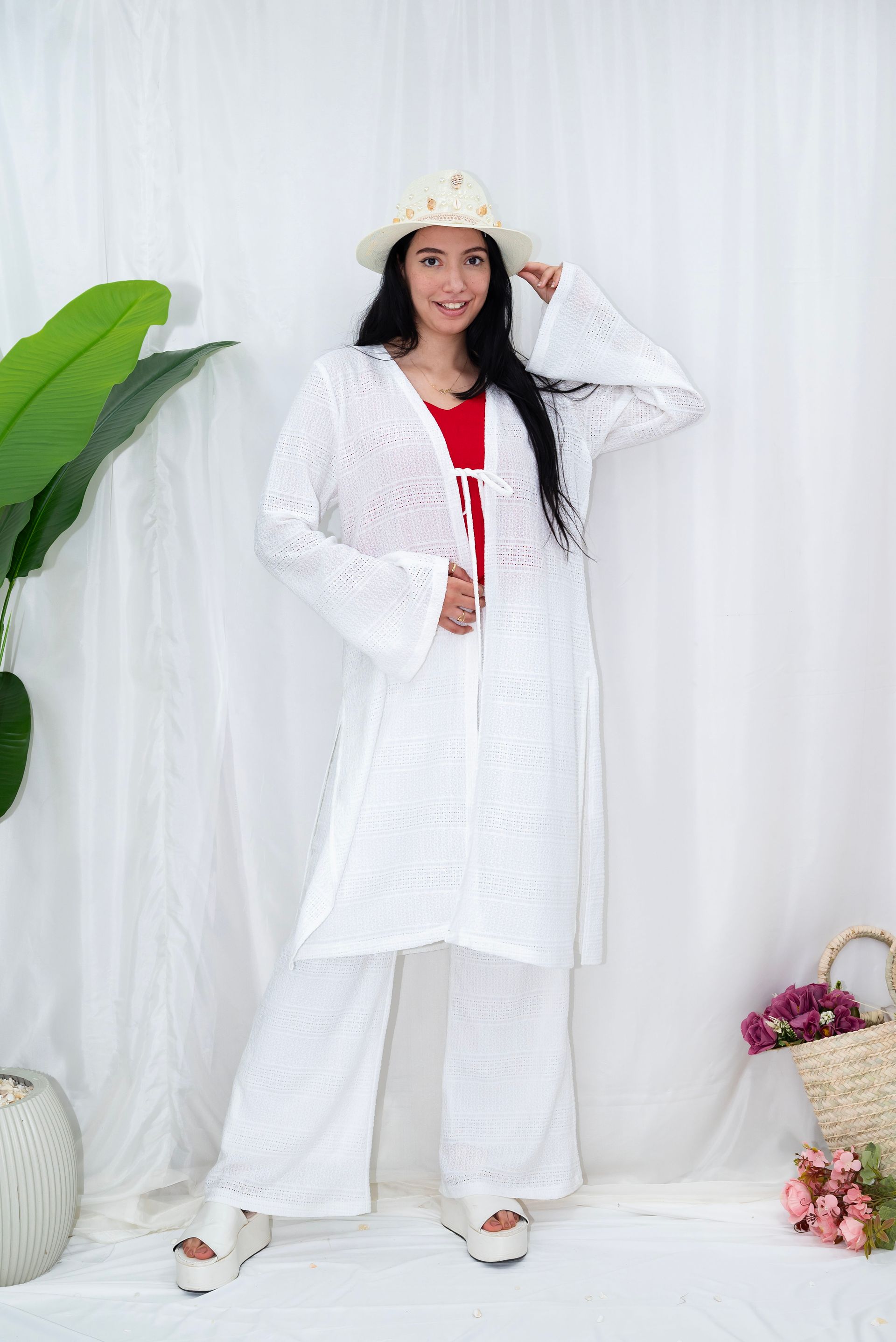 Lightweight Textured Open-Front Cardigan