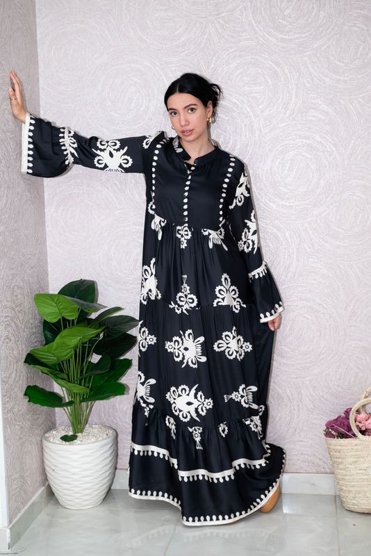 Boho Maxi Dress with Flared Sleeves
